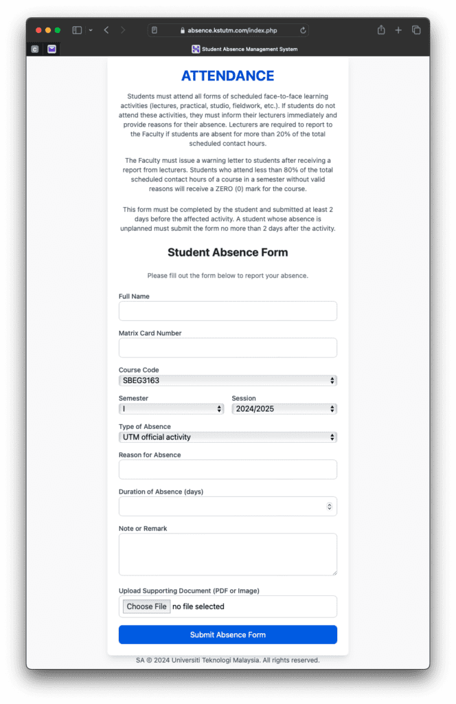 Main Student Absence System